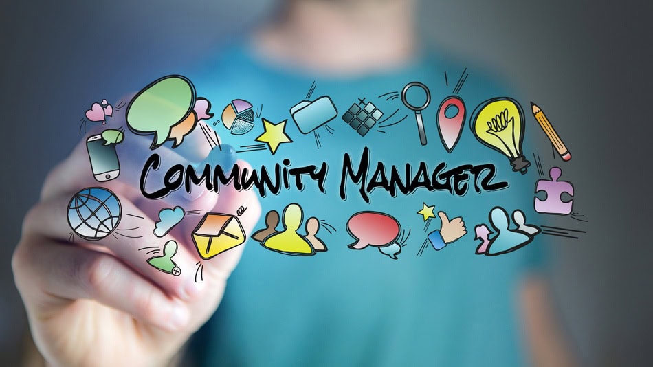Ilustración con iconos del concepto de Community Manager